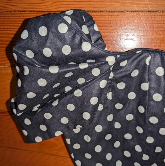 Vintage LAURA ASHLEY Dress 12 Corset Black White Polka Dot Rockabilly Pinup 80s - Picture 7 of 7